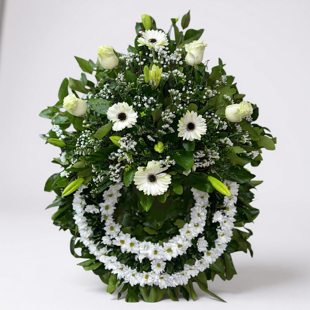 Corona de condolencias grande mix de flores blancas