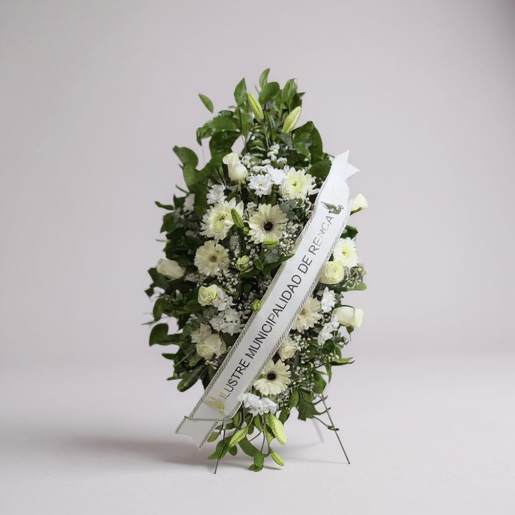 Corona mix de flores blancas con cinta personalizada