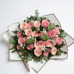 Ramo 20 rosas rosadas con eucalipto