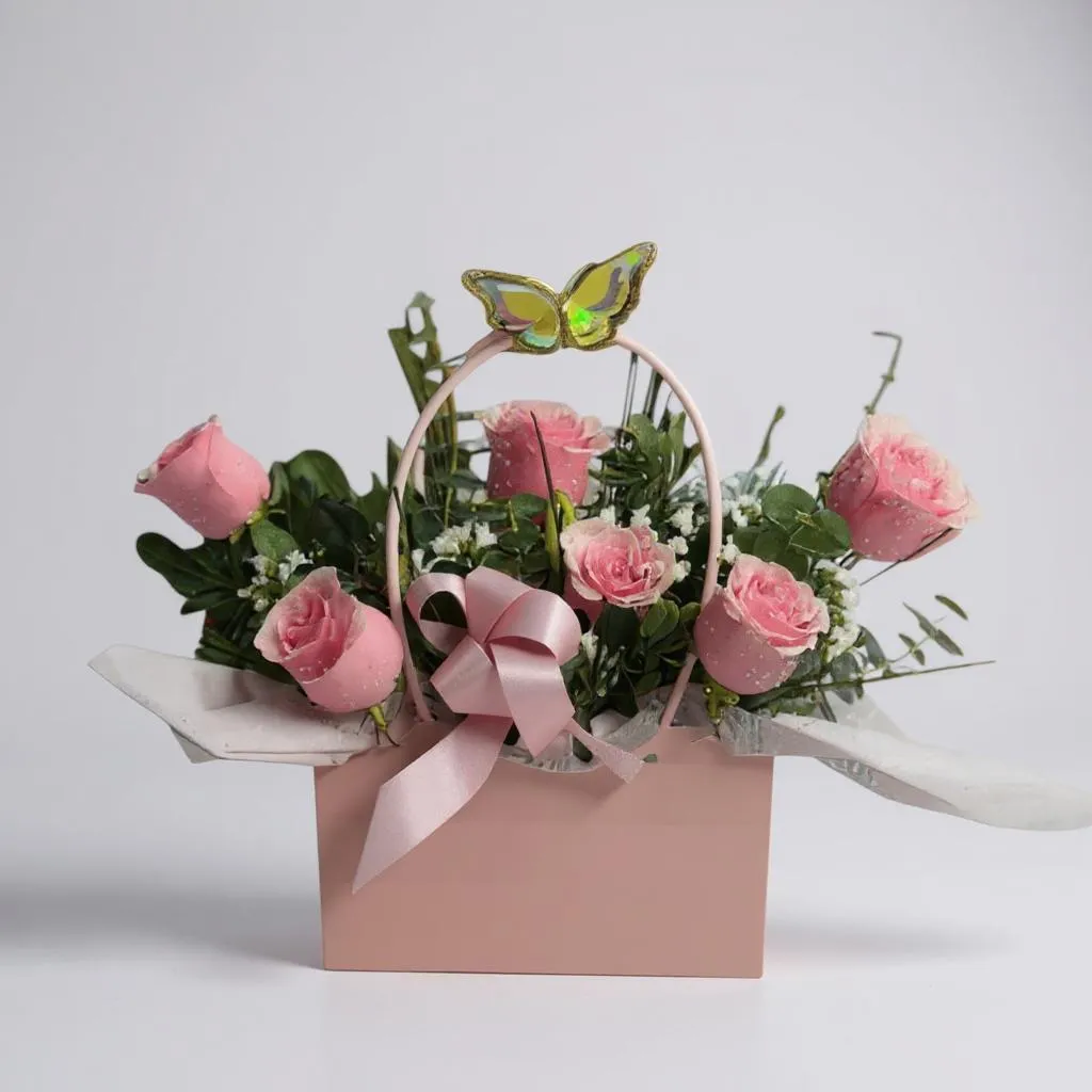 Cartera de 6 rosas rosadas