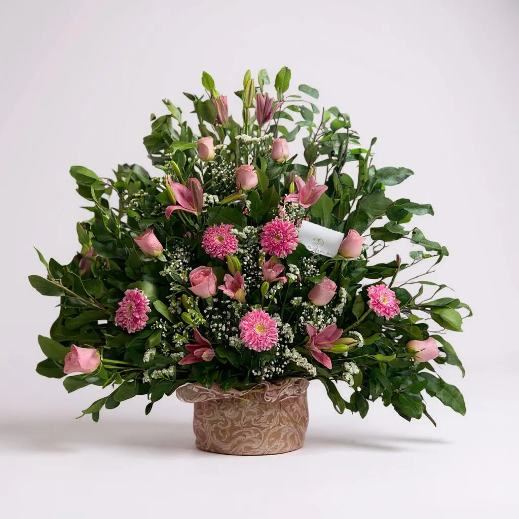 Arreglo gigante mix de 25 flores rosadas