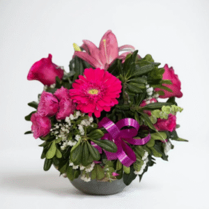 Pecera mix de flores fucsias