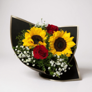 Ramo 2 girasoles 2 rosas rojas