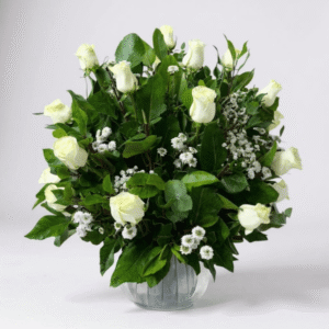 Pecera de 25 rosas blancas