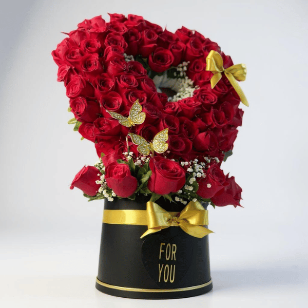 Box de 100 rosas rojas en forma de corazón - Imagen 2