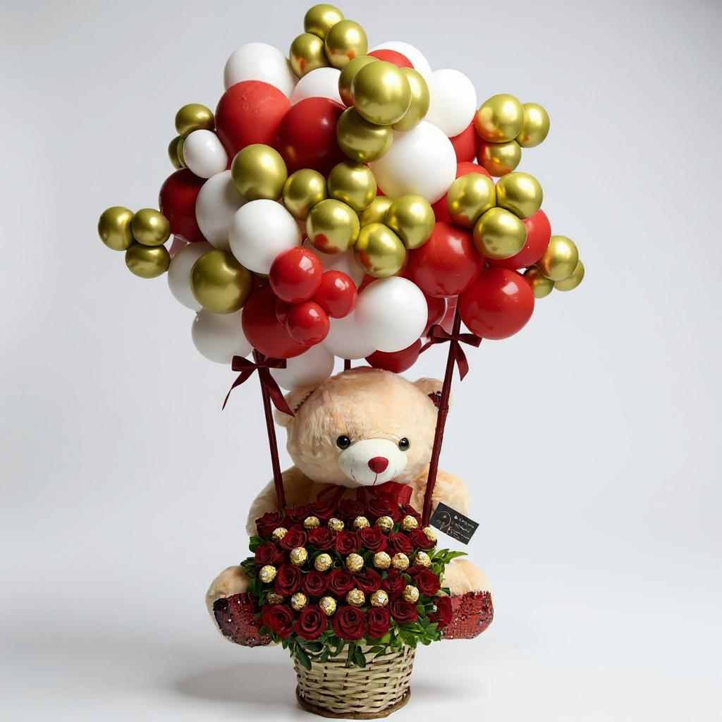 Box de rosas con peluche y bombones gigante (1.60m)