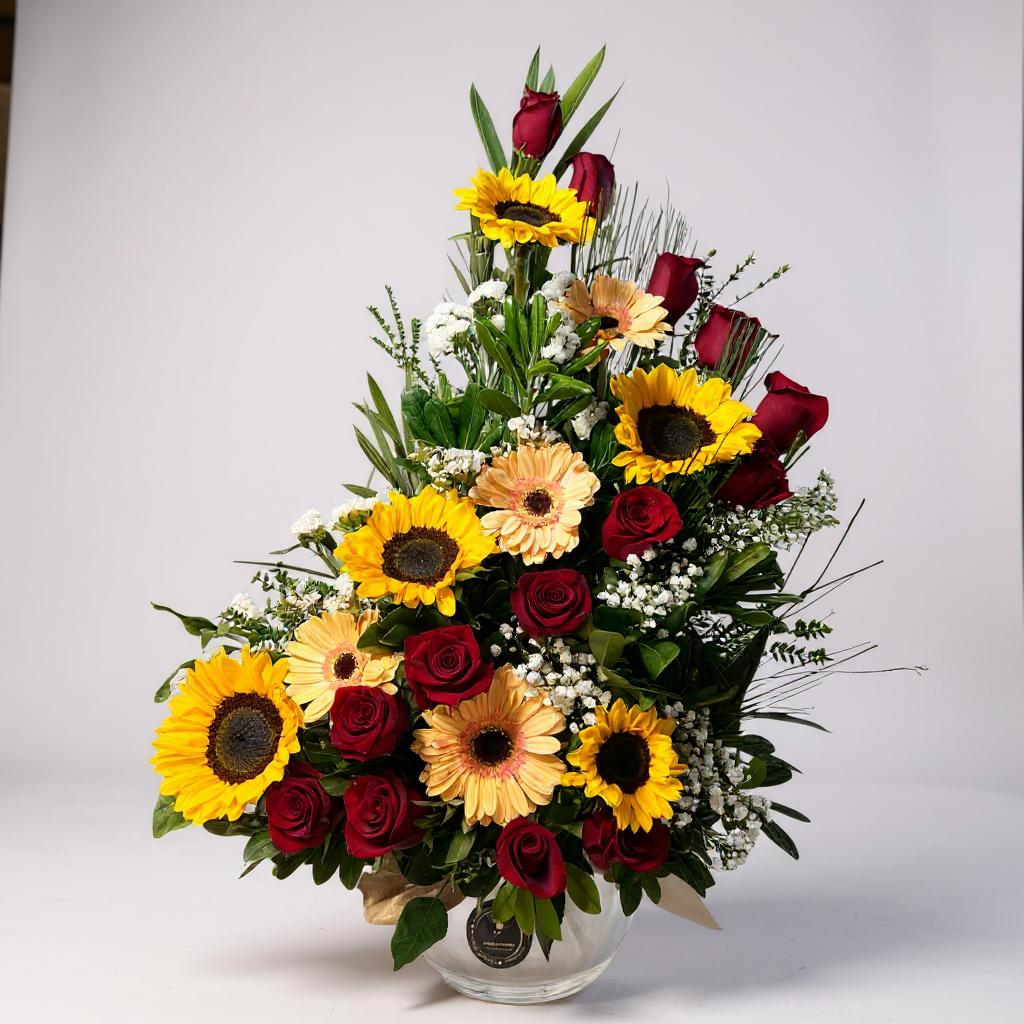 Pecera frontal mix de 25 flores primaverales