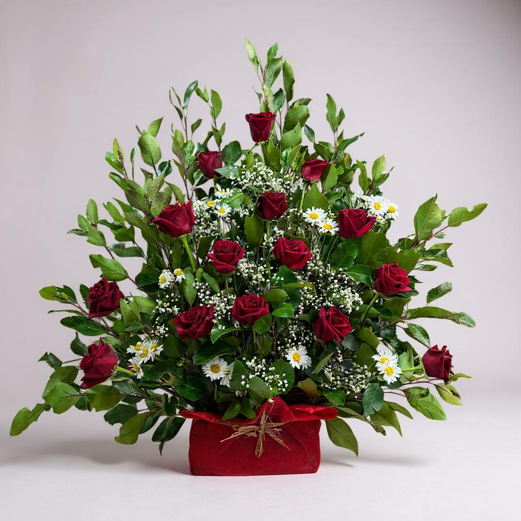 Arreglo grande de 15 rosas rojas