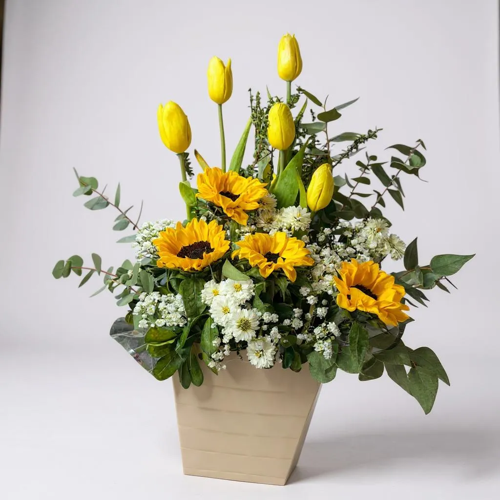 Cartera de tulipanes con girasoles