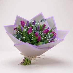 20 tulipanes rosados y morados a la redonda