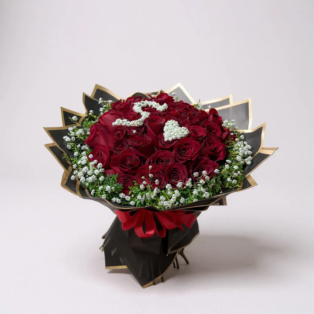 50 rosas rojas con inicial - Imagen 2