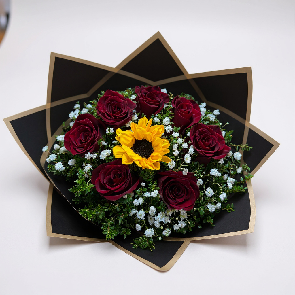 7 rosas 1 girasol - Imagen 2