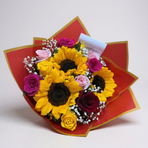 10 Rosas con 3 girasoles