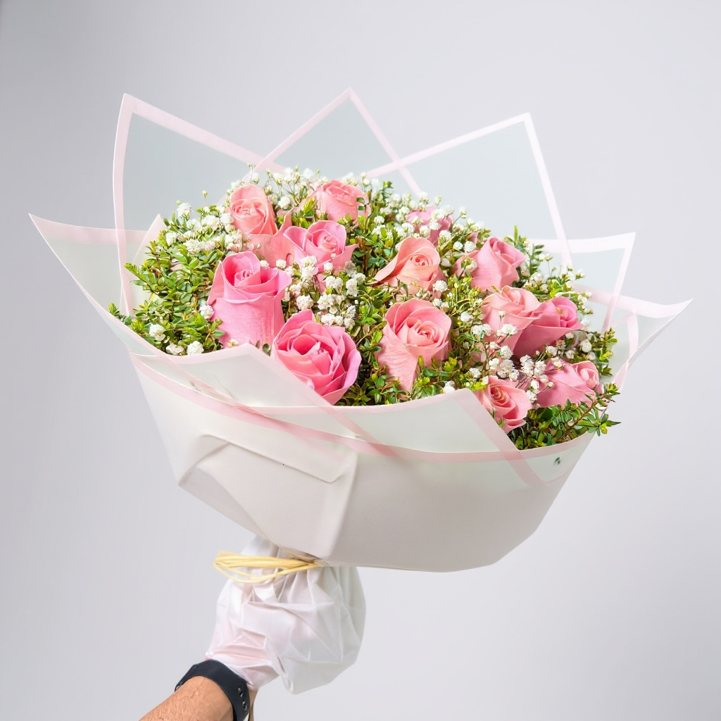 Ramo de 12 rosas rosadas - Imagen 2