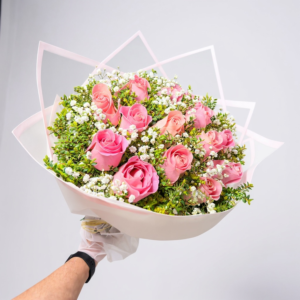 Ramo de 12 rosas rosadas