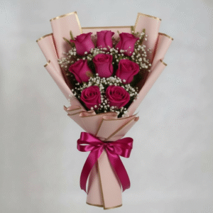 Ramos de 8 rosas fucsias escalonadas