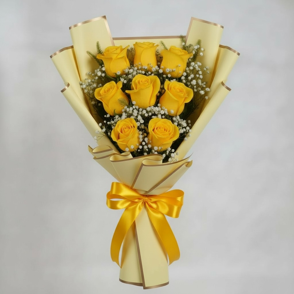 Ramo de 8 rosas amarillas escalonadas