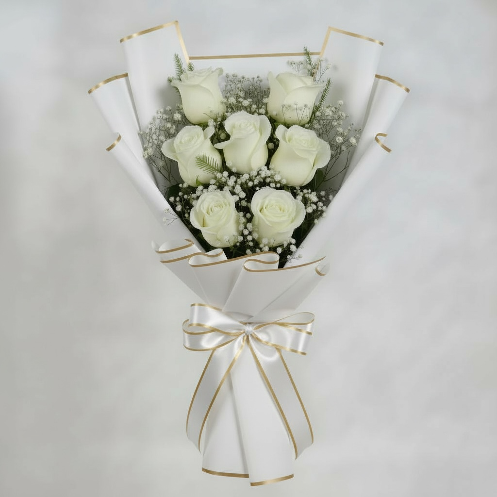 Ramo de 8 rosas blancas escalonadas