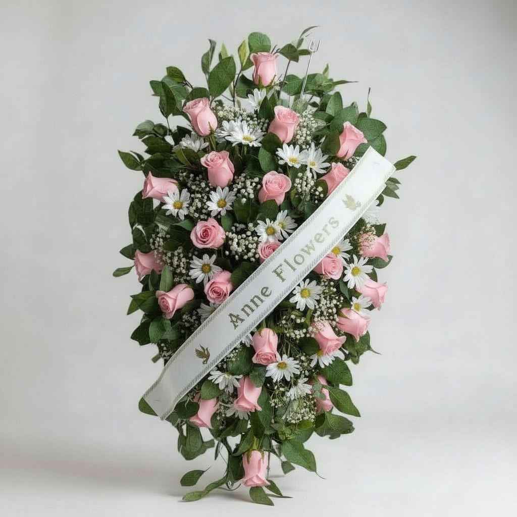 Corona de 25 rosas rosadas con cinta personalizada